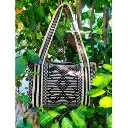 Sac Yine tressé Noir et Blanc Coton