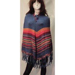 Poncho Delphina Capuche Bleu Vif en alpaga