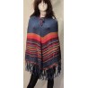 Poncho Delphina Capuche Bleu Vif en alpaga