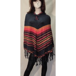 Poncho Delphina Capuche Bleu Canard en alpaga