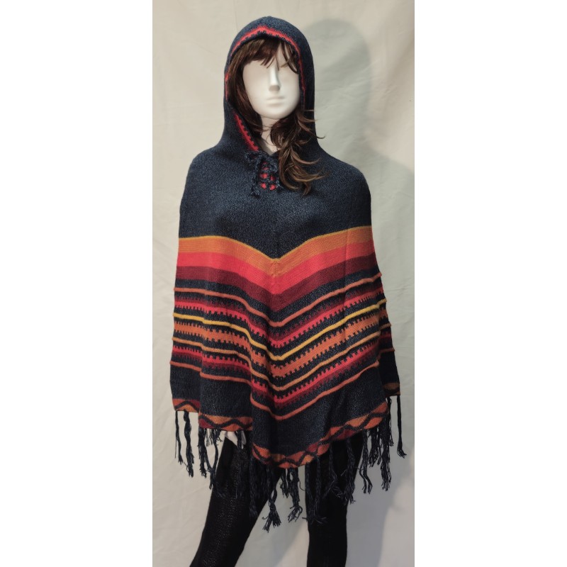 Poncho Delphina Capuche Bleu Canard en alpaga