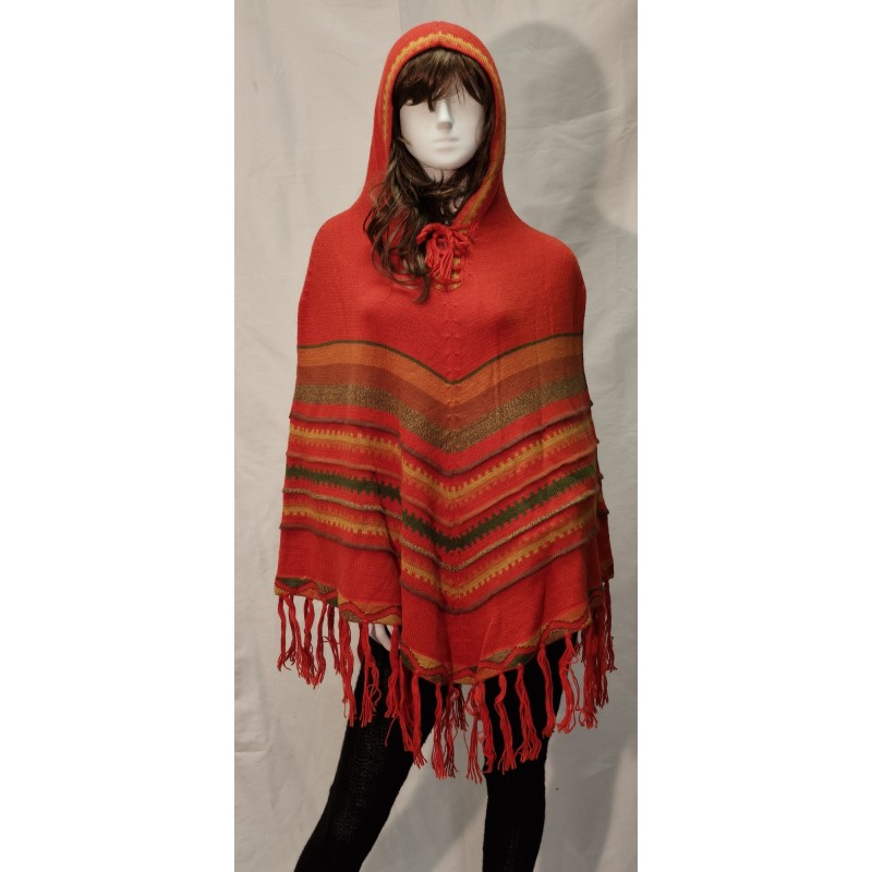 Poncho Delphina Capuche Orange en alpaga