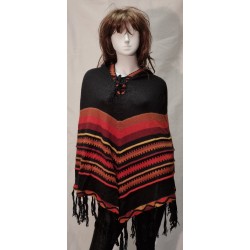 Poncho Delphina Capuche Noir en alpaga