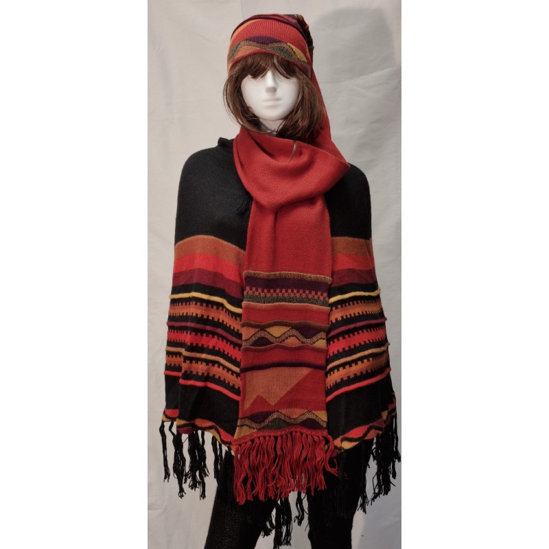 Écharpe-Bonnet Delphina Rouge en alpaga