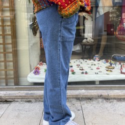 Pantalon Smoc en Coton Bleu Jean du Pérou