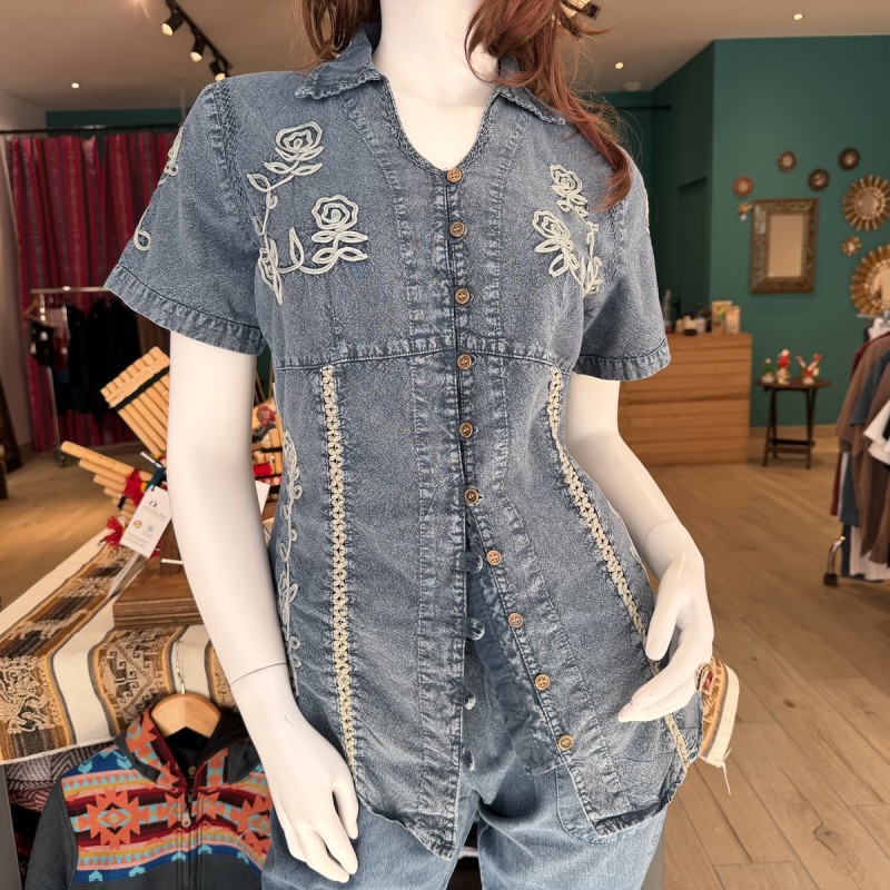 Chemisier Manches Courtes Alicia Bleu Jean coton