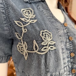 Chemisier Manches Courtes Alicia Bleu Jean coton