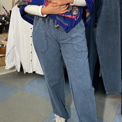 Pantalon Smoc en Coton du Pérou — Bleu Jean